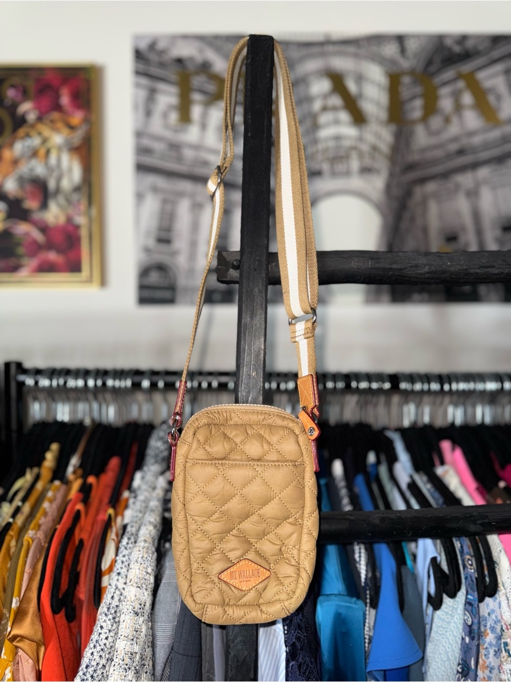 MZ Wallace Metro Quilted Nylon Micro Crosby Crossbody Bag Tan Camel - Picture 9 of 12